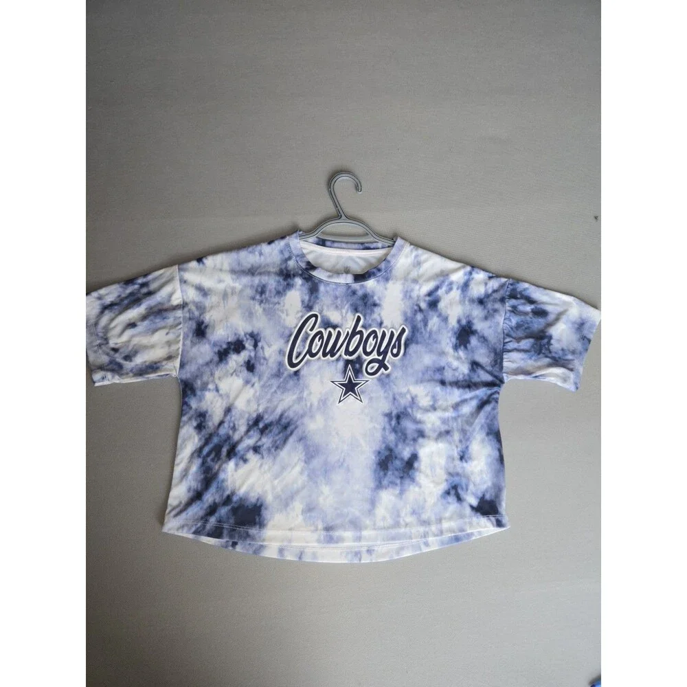 Dallas Cowboys NFL Youth XL Tie-Dye Crop T-Shirt Blue White Short Sleeve Top